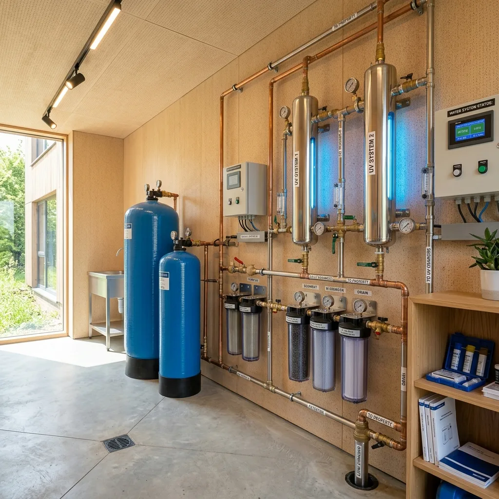 Borehole filtration and UV treatment chamber installation