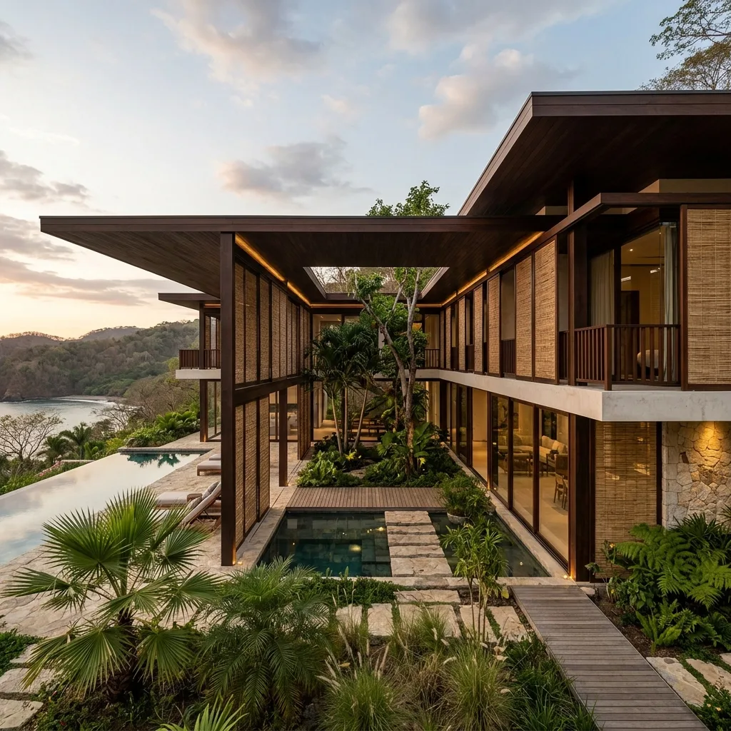 Passive cooling modern villa with bamboo shading screens