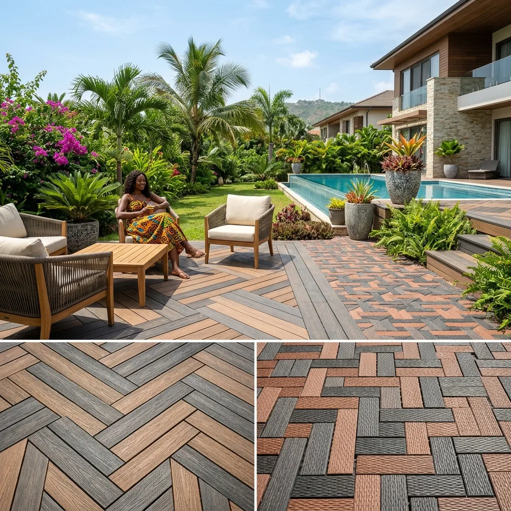Recycled plastic paving paths and decking on a sustainable property